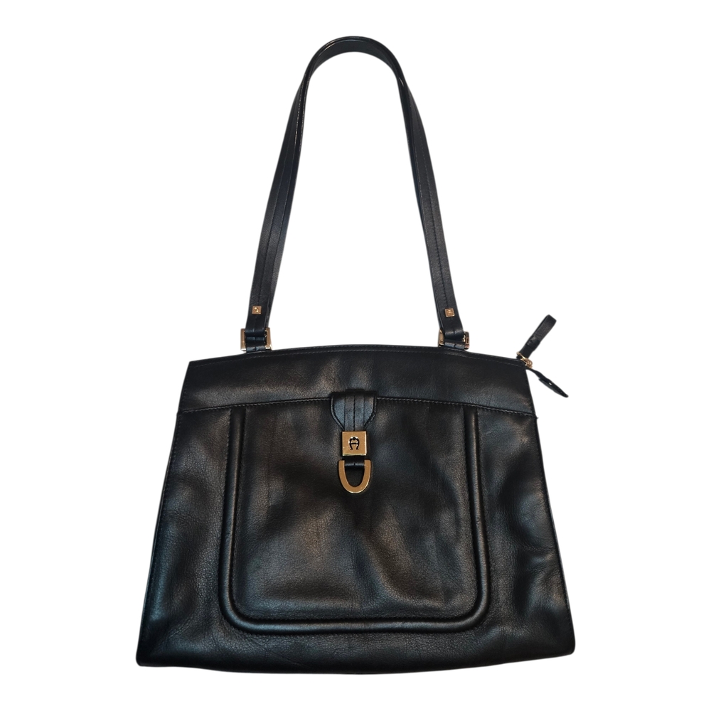 Etienne Aigner Genuine Cow Black Leather Tote Bag